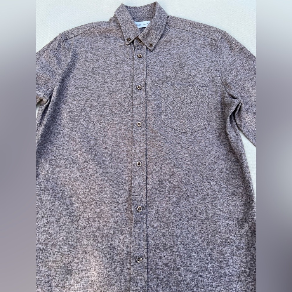 Samsøe Samsøe Textured Button Down Shirt Mens S Brown Gray Long Sleeve Casual - Picture 12 of 14
